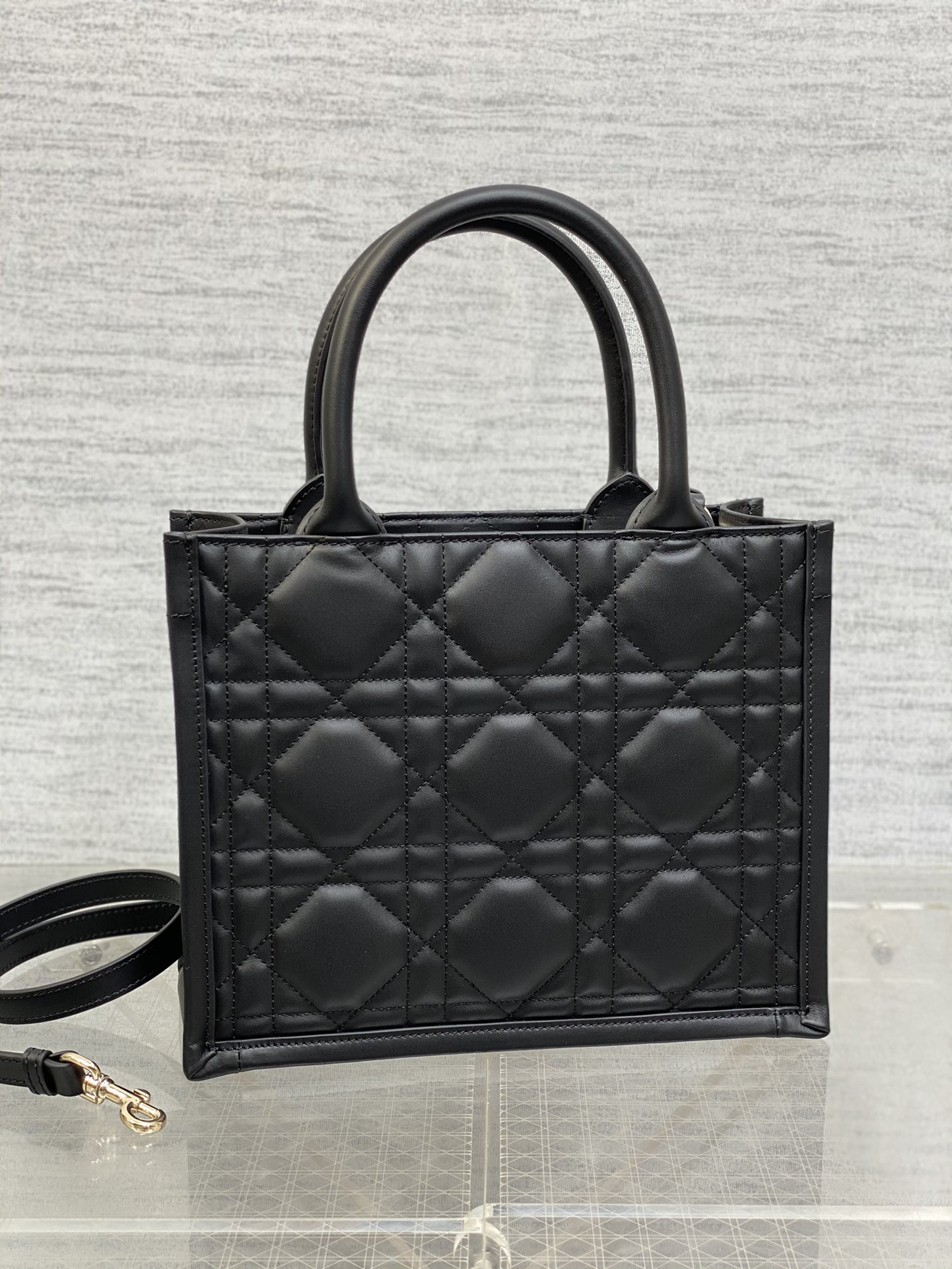 Small Dior Book Tote Bag Black Macrocannage Calfskin 